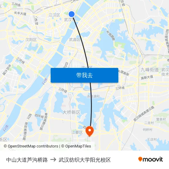 中山大道芦沟桥路 to 武汉纺织大学阳光校区 map