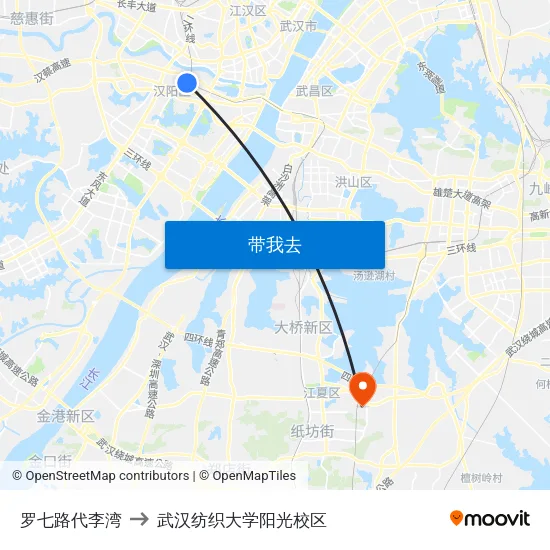 罗七路代李湾 to 武汉纺织大学阳光校区 map