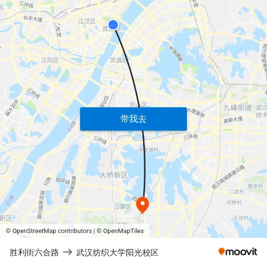 胜利街六合路 to 武汉纺织大学阳光校区 map