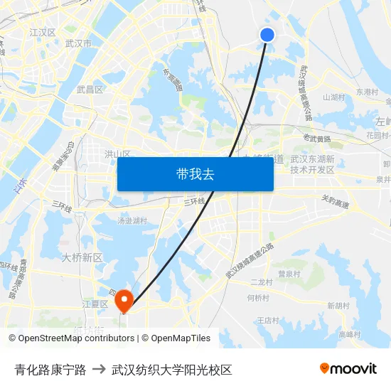 青化路康宁路 to 武汉纺织大学阳光校区 map