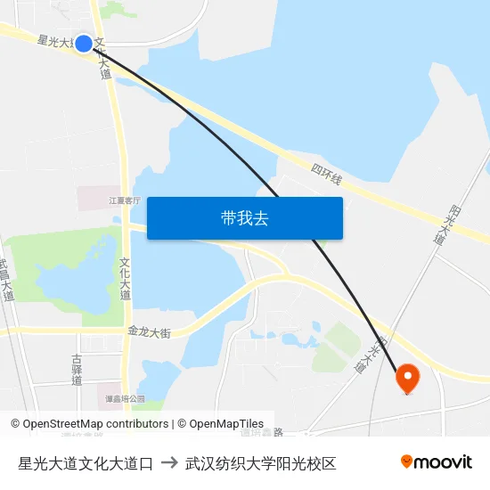 星光大道文化大道口 to 武汉纺织大学阳光校区 map