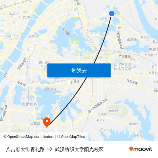 八吉府大街青化路 to 武汉纺织大学阳光校区 map