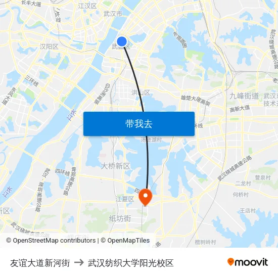 友谊大道新河街 to 武汉纺织大学阳光校区 map