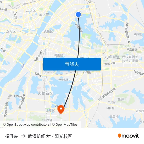 招呼站 to 武汉纺织大学阳光校区 map