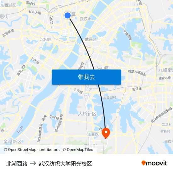 北湖西路 to 武汉纺织大学阳光校区 map