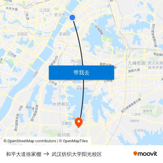 和平大道徐家棚 to 武汉纺织大学阳光校区 map
