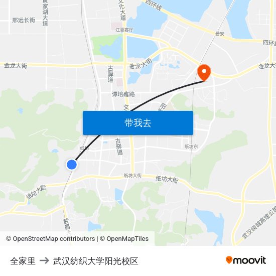 全家里 to 武汉纺织大学阳光校区 map