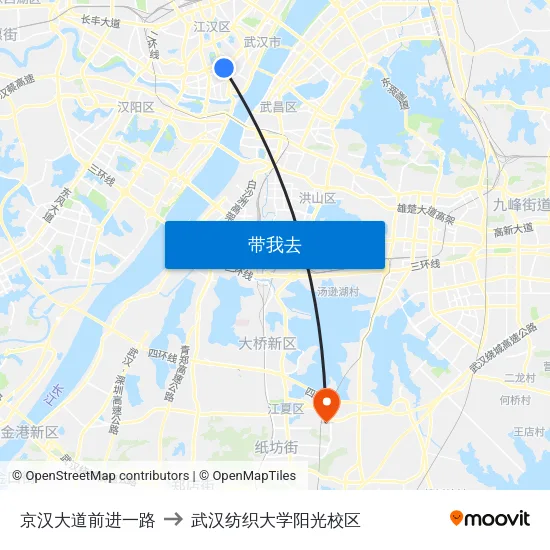 京汉大道前进一路 to 武汉纺织大学阳光校区 map