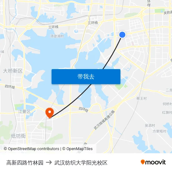 高新四路竹林园 to 武汉纺织大学阳光校区 map