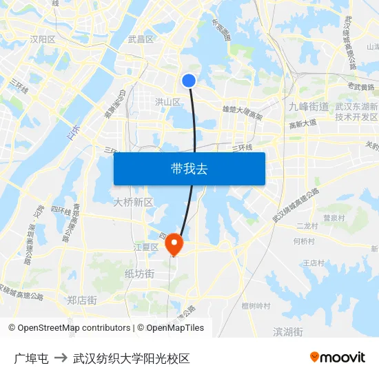 广埠屯 to 武汉纺织大学阳光校区 map