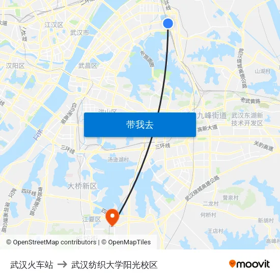 武汉火车站 to 武汉纺织大学阳光校区 map