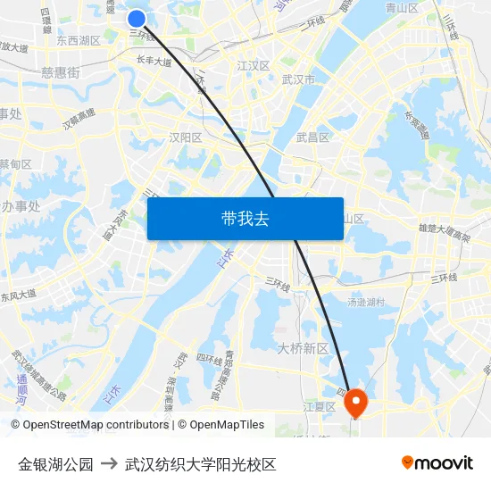 金银湖公园 to 武汉纺织大学阳光校区 map