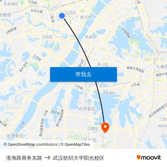 淮海路商务东路 to 武汉纺织大学阳光校区 map