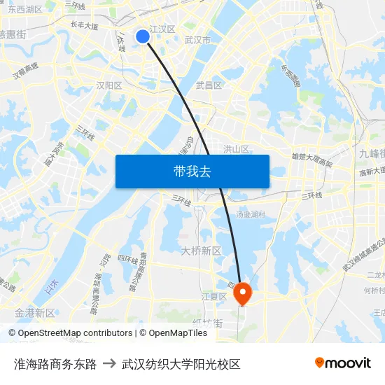 淮海路商务东路 to 武汉纺织大学阳光校区 map
