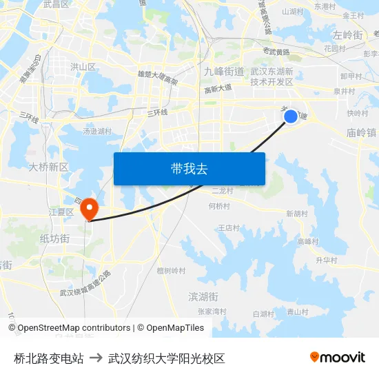 桥北路变电站 to 武汉纺织大学阳光校区 map
