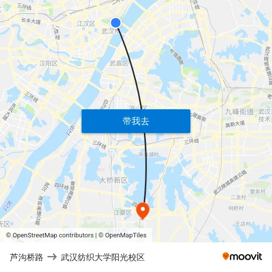 芦沟桥路 to 武汉纺织大学阳光校区 map