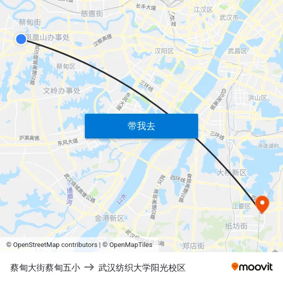蔡甸大街蔡甸五小 to 武汉纺织大学阳光校区 map