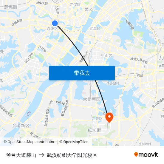 琴台大道赫山 to 武汉纺织大学阳光校区 map