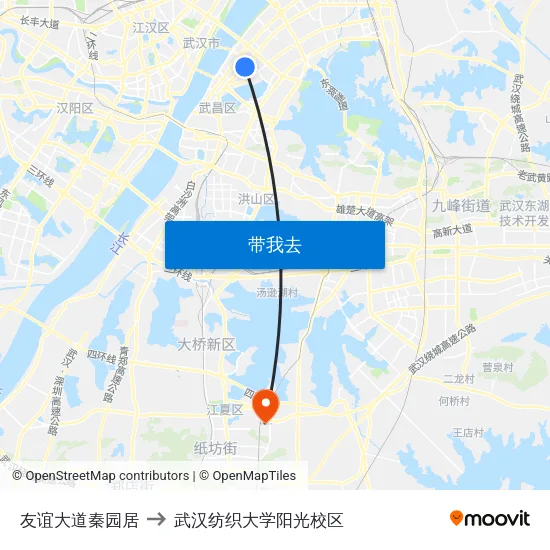 友谊大道秦园居 to 武汉纺织大学阳光校区 map