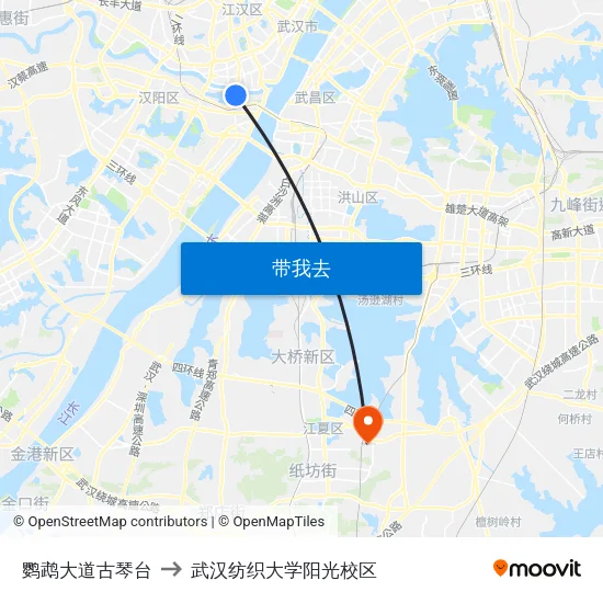 鹦鹉大道古琴台 to 武汉纺织大学阳光校区 map