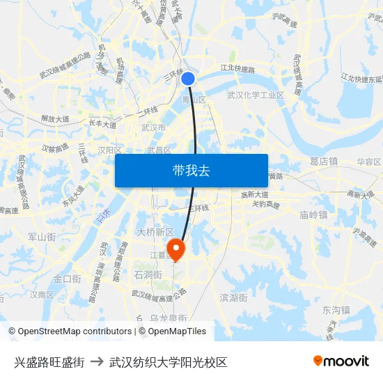 兴盛路旺盛街 to 武汉纺织大学阳光校区 map