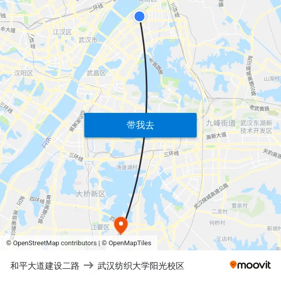 和平大道建设二路 to 武汉纺织大学阳光校区 map