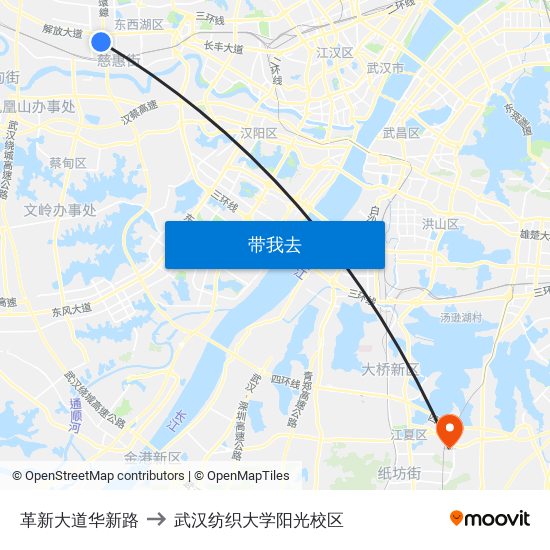 革新大道华新路 to 武汉纺织大学阳光校区 map