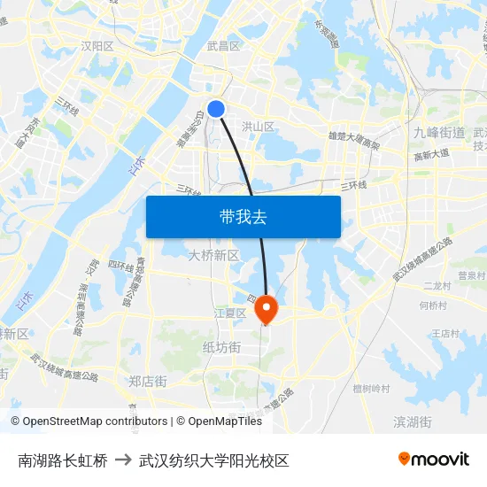 南湖路长虹桥 to 武汉纺织大学阳光校区 map