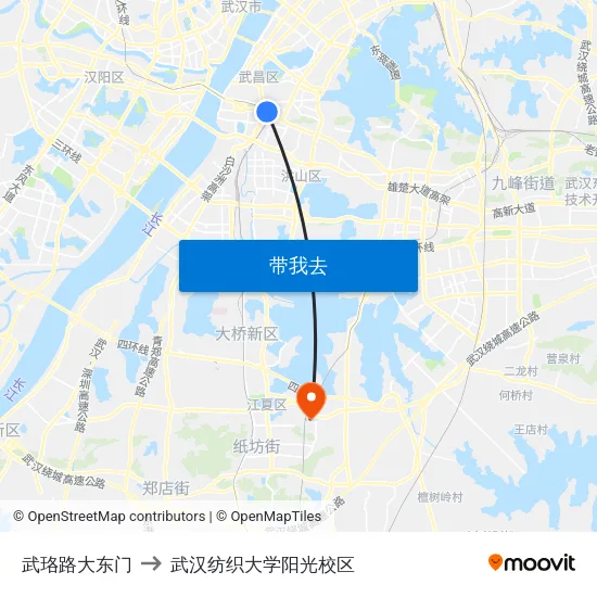 武珞路大东门 to 武汉纺织大学阳光校区 map