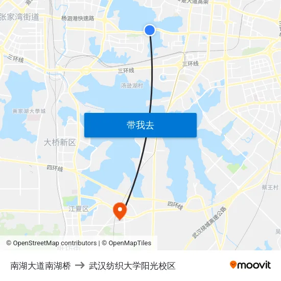 南湖大道南湖桥 to 武汉纺织大学阳光校区 map