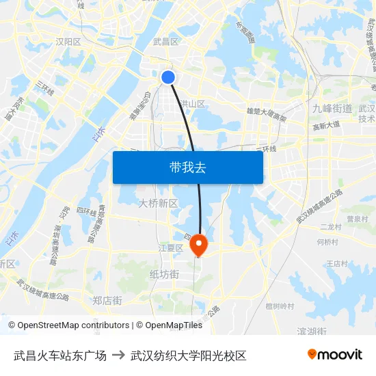 武昌火车站东广场 to 武汉纺织大学阳光校区 map