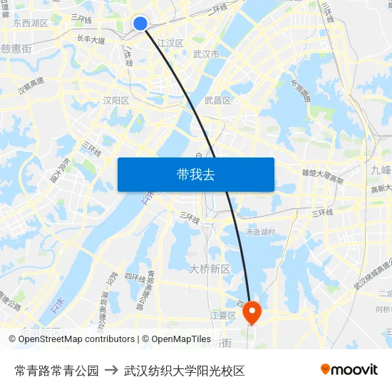 常青路常青公园 to 武汉纺织大学阳光校区 map