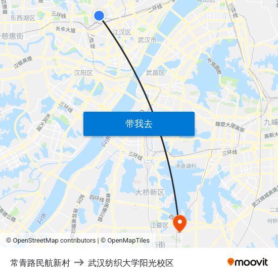 常青路民航新村 to 武汉纺织大学阳光校区 map