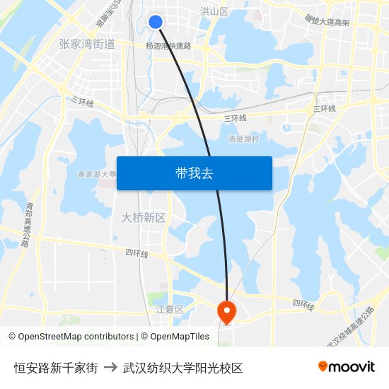 恒安路新千家街 to 武汉纺织大学阳光校区 map