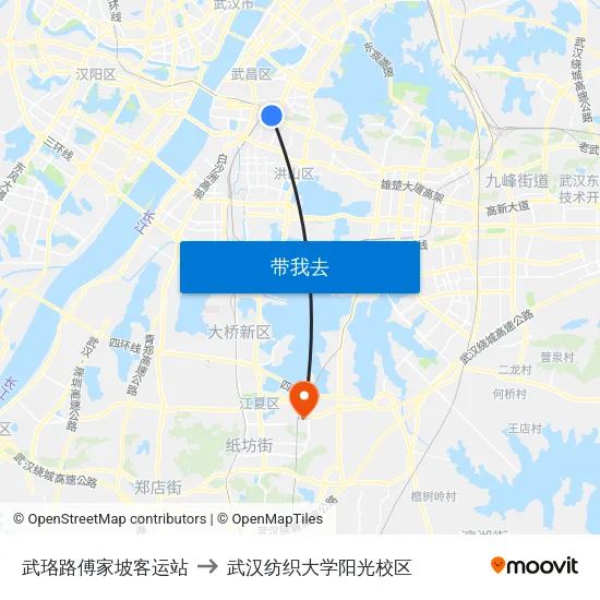 武珞路傅家坡客运站 to 武汉纺织大学阳光校区 map