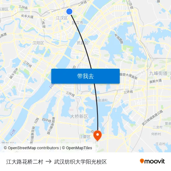 江大路花桥二村 to 武汉纺织大学阳光校区 map