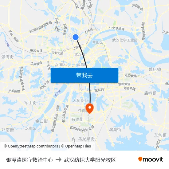 银潭路医疗救治中心 to 武汉纺织大学阳光校区 map