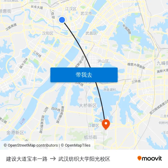 建设大道宝丰一路 to 武汉纺织大学阳光校区 map