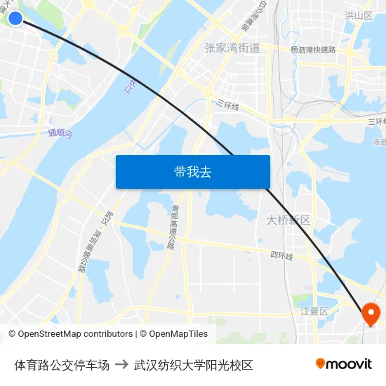 体育路公交停车场 to 武汉纺织大学阳光校区 map