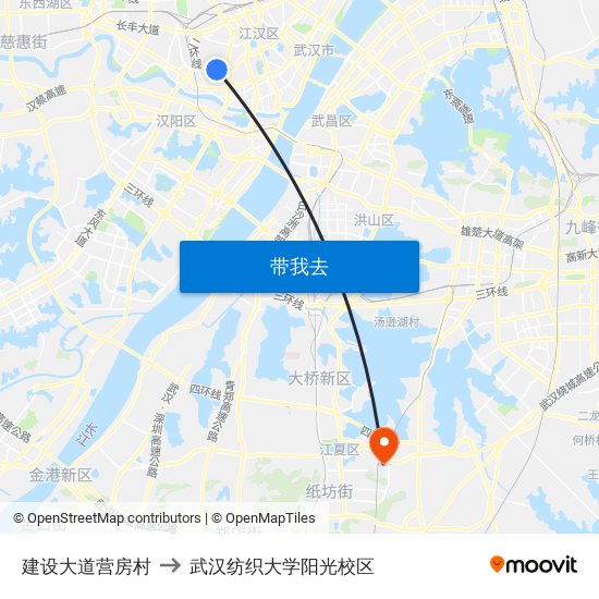 建设大道营房村 to 武汉纺织大学阳光校区 map