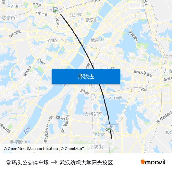 常码头公交停车场 to 武汉纺织大学阳光校区 map