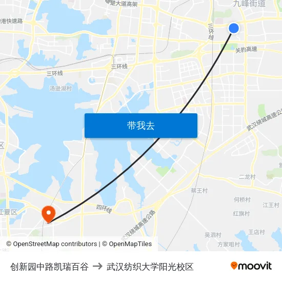 创新园中路凯瑞百谷 to 武汉纺织大学阳光校区 map