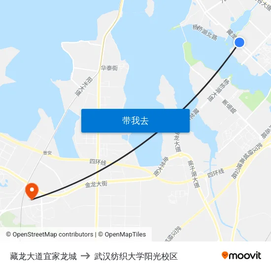 藏龙大道宜家龙城 to 武汉纺织大学阳光校区 map