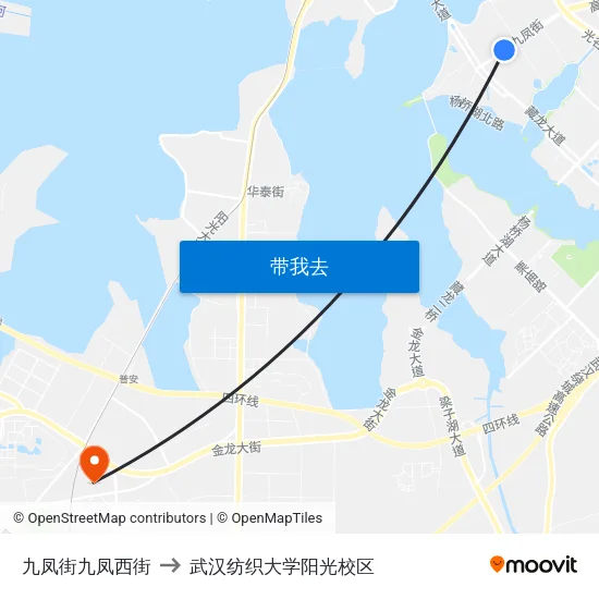 九凤街九凤西街 to 武汉纺织大学阳光校区 map