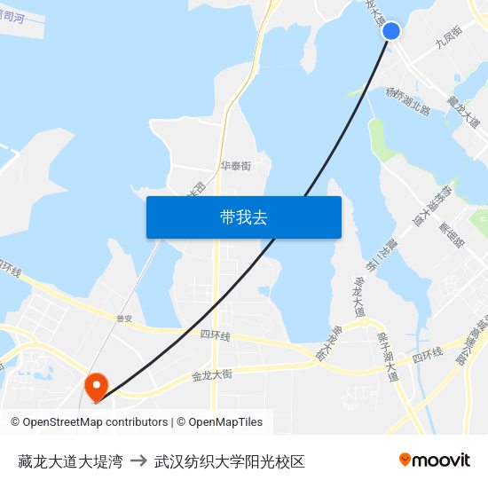 藏龙大道大堤湾 to 武汉纺织大学阳光校区 map