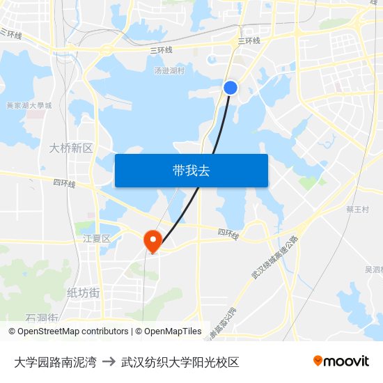 大学园路南泥湾 to 武汉纺织大学阳光校区 map