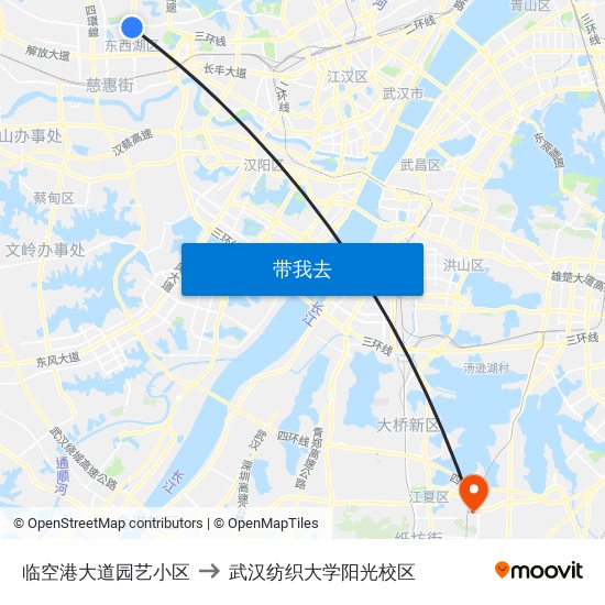 临空港大道园艺小区 to 武汉纺织大学阳光校区 map