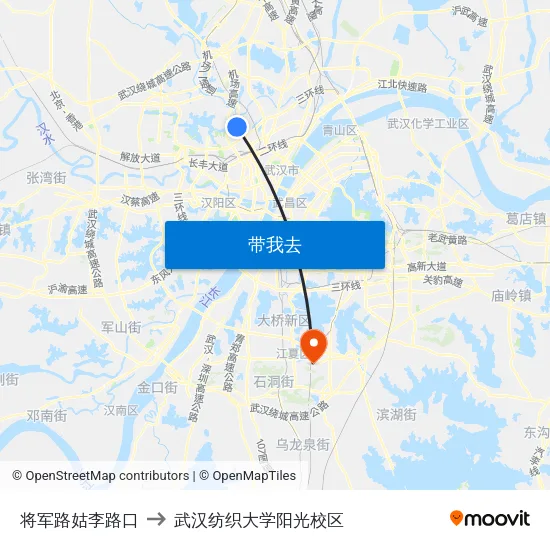 将军路姑李路口 to 武汉纺织大学阳光校区 map