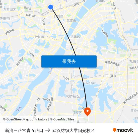 新湾三路常青五路口 to 武汉纺织大学阳光校区 map