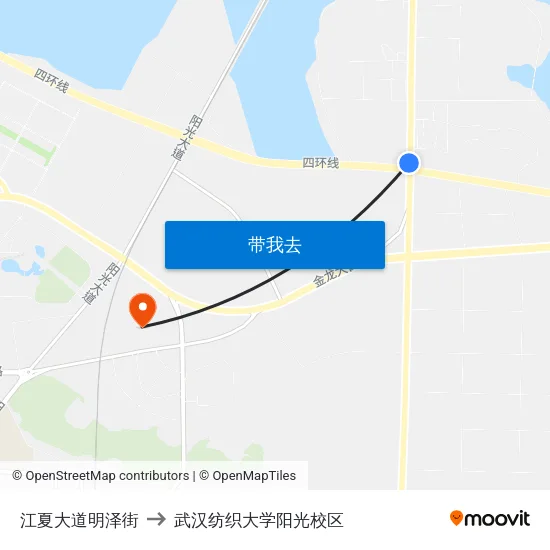 江夏大道明泽街 to 武汉纺织大学阳光校区 map